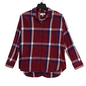 Old Navy Boyfriend Flannel Twill Shirt Button Front Relaxed Ft Grunge 90s Size L